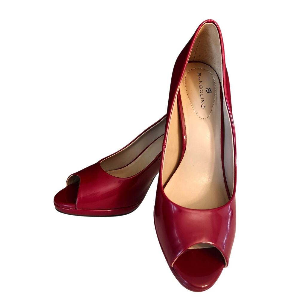Bandolino Red Faux Patent Leather Pumps Peep Toe Stiletto High Heels 8M NWOB - Picture 3 of 9